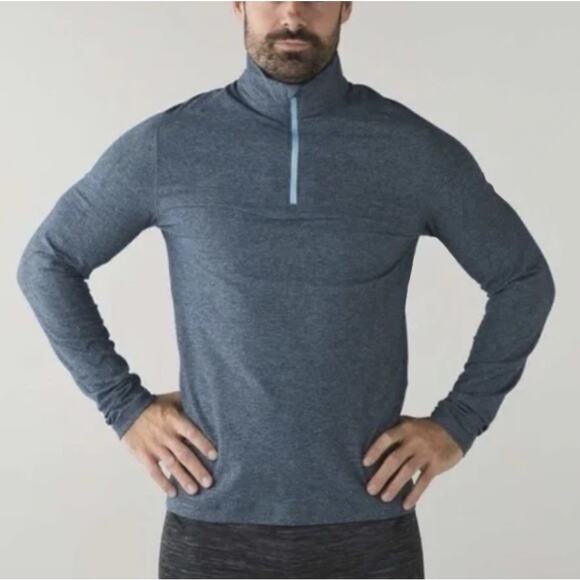 Lululemon Surge Warm 1/2 Zip Men’s Sz M Silver Heathered Alberta Lake Caspian - Picture 1 of 11